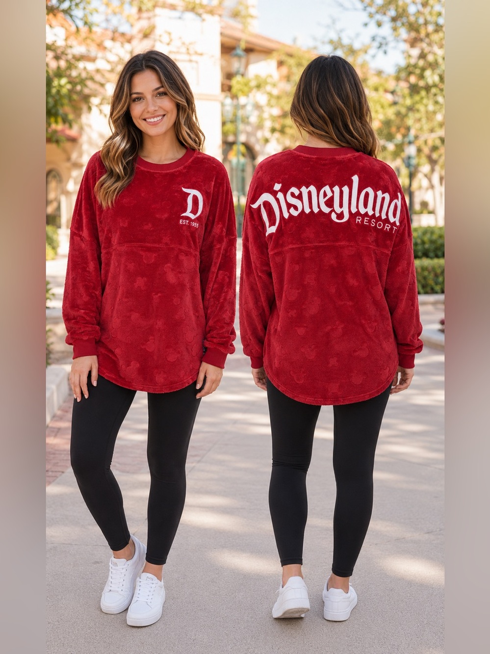 Disney Spirit Jersey Red Small Oversized Fleece Disneyland Embossed Mickey Adult